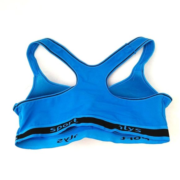 Lulola Sports Bra Blue Black Trim Elastic Stretchy Racerback 38C/85C (M-L) - Picture 6 of 12